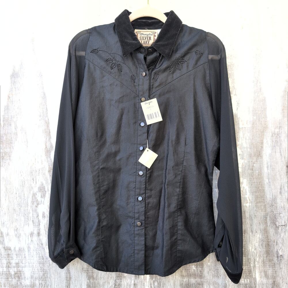 Vintage 90's Wrangler NWT Silver Lake Dark Coquette Fitted Button Down Women's L